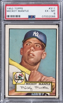 1952 Topps #311 Mickey Mantle Rookie Card – PSA EX-MT 6